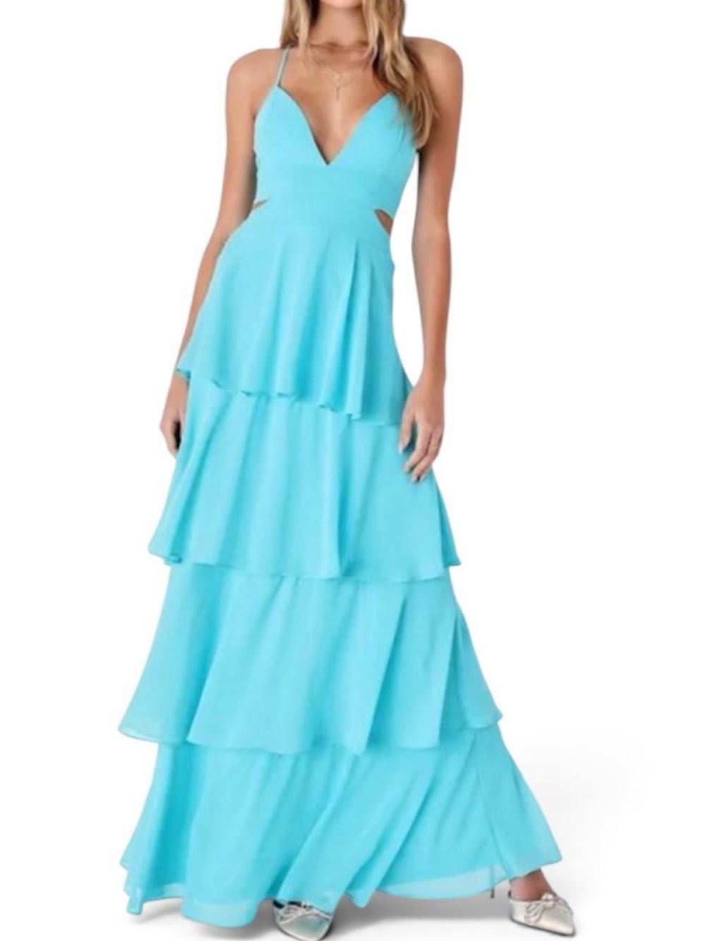 Lulus Tier and Now Blue Tie-Back Tiered Maxi Dress - Picture 3 of 6